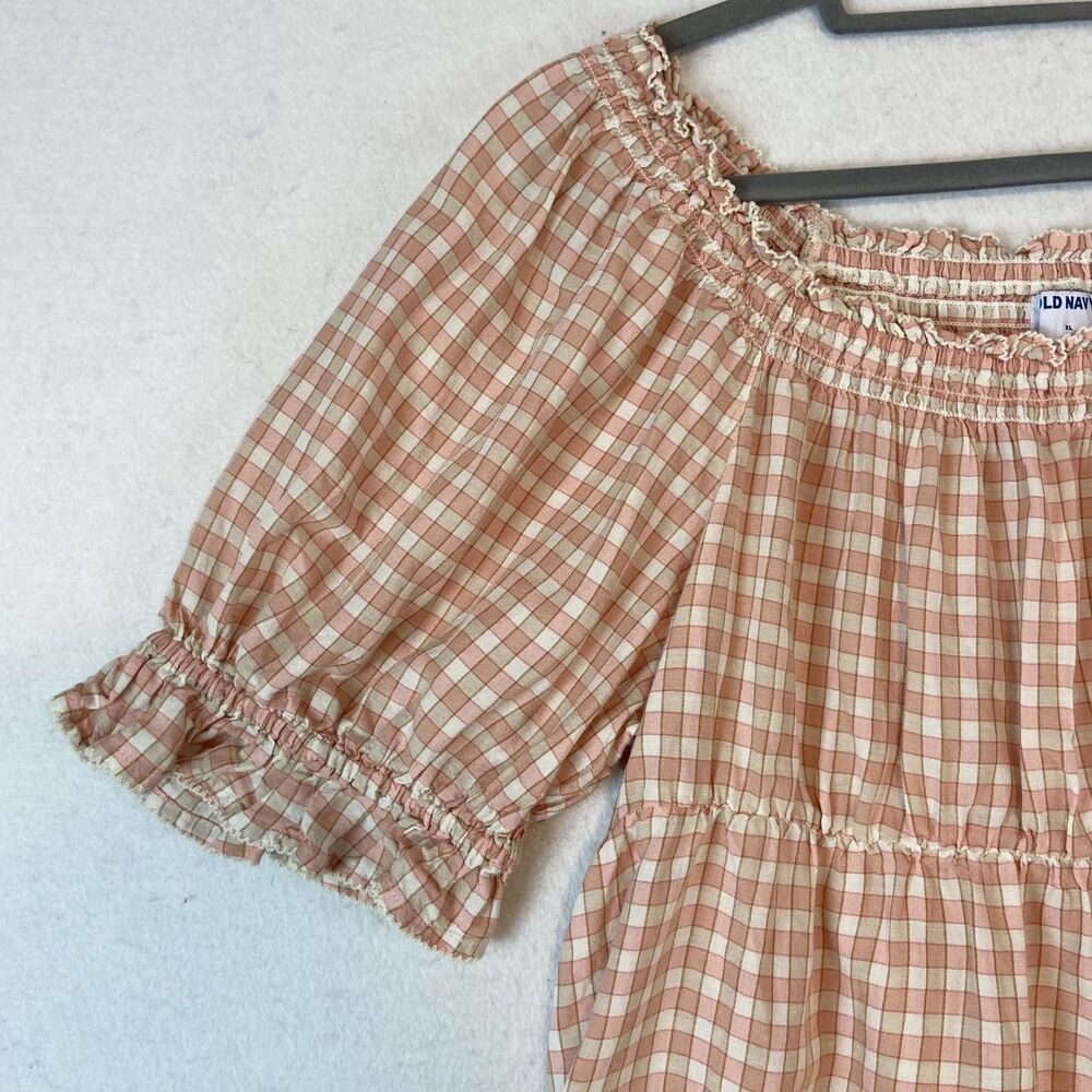 Old Navy Babydoll Top Sz XL Pink Gingham Cottagecore‎ Milkmaid Picnic Smocked - Picture 2 of 6